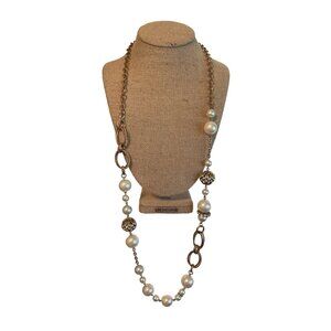 Long Faux Pearl Metal Spacer womens Necklace